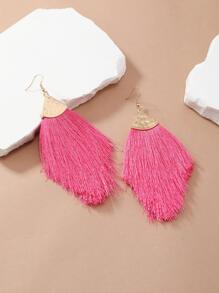 1 Đôi Bông tai tua rua tông màu ngày lễ phong cách Bohemian với các màu xanh lá cây, cam, trắng, đen và kaki, thiết kế đơn giản và thời trang Hoàn hảo để đeo hàng ngày - Màu Hồng Tươi - Xem 2