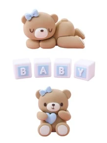 6件套卡通熊硅胶蛋糕装饰，生日蛋糕装饰品 - 藍色 - 查看 2