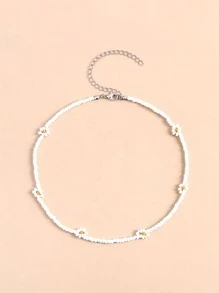 Collar floral con diseño de cuenta - Blanco - Ver 1