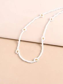 Collar floral con diseño de cuenta - Blanco - Ver 2