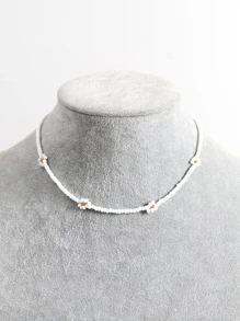 Collar floral con diseño de cuenta - Blanco - Ver 4