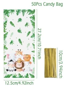 50 Cái/bộ Túi Goody PE, Túi Kẹo Họa Tiết Động Vật Dễ Thương Cho Bữa Tiệc - Màu xanh Bạc hà - Xem 3