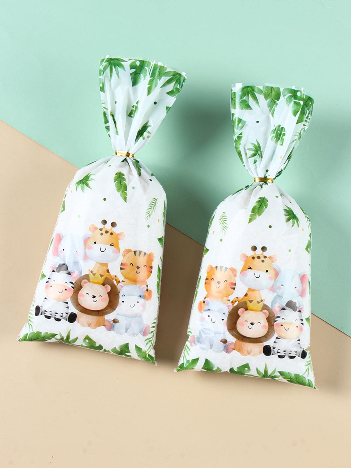 50 Cái/bộ Túi Goody PE, Túi Kẹo Họa Tiết Động Vật Dễ Thương Cho Bữa Tiệc - Màu xanh Bạc hà - Xem 1