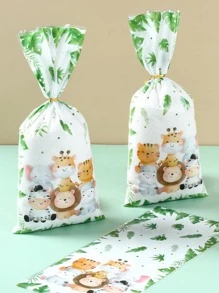50 Cái/bộ Túi Goody PE, Túi Kẹo Họa Tiết Động Vật Dễ Thương Cho Bữa Tiệc - Màu xanh Bạc hà - Xem 2