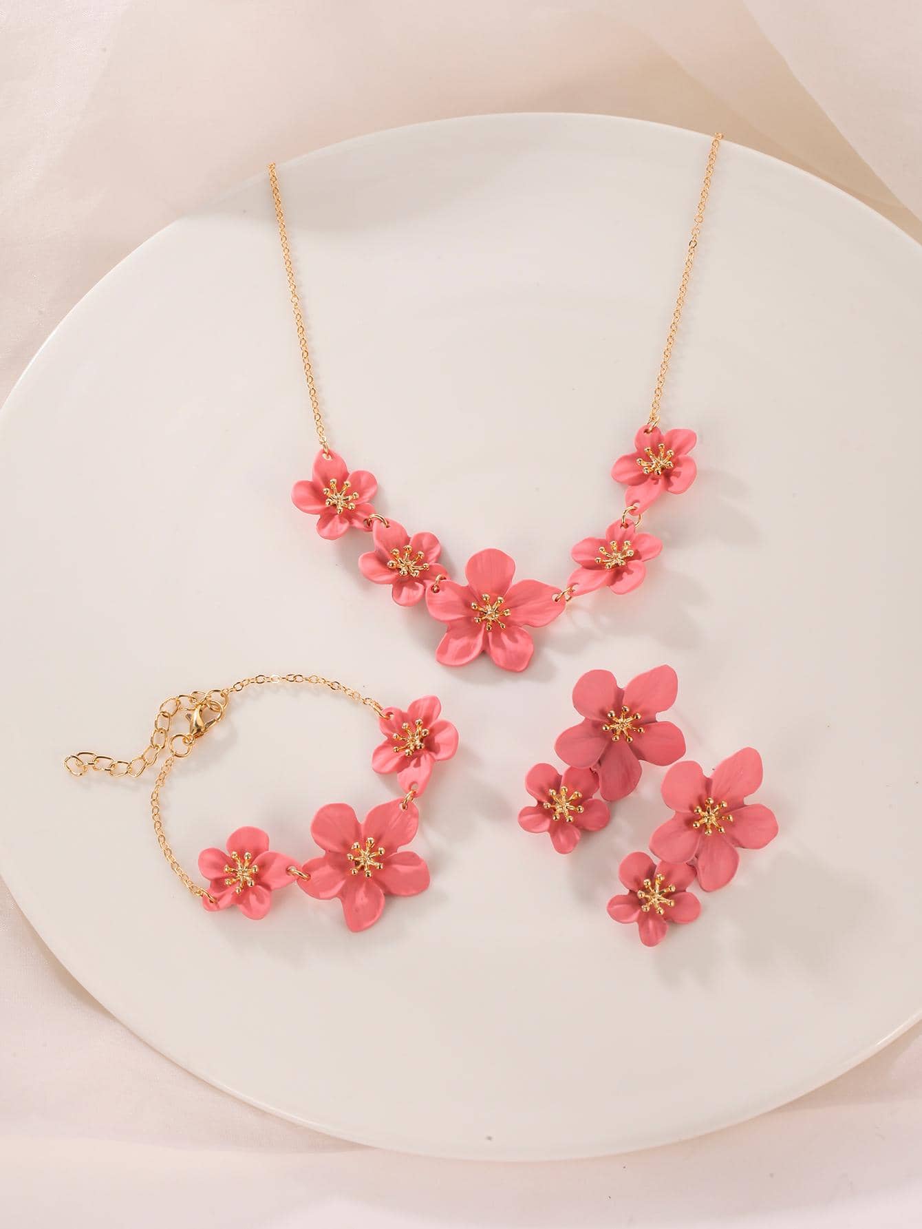 cái/bộ Bộ trang sức trang trí hoa hợp kim kẽm thời trang dành cho nữ dự tiệc - Hồng - Xem 1