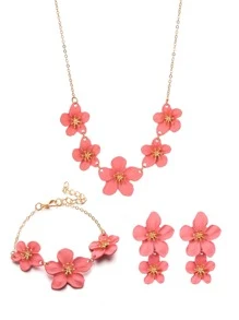 cái/bộ Bộ trang sức trang trí hoa hợp kim kẽm thời trang dành cho nữ dự tiệc - Hồng - Xem 5