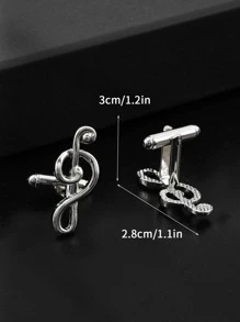 1pair Fashionable Zinc Alloy Musical Note Decor Cufflinks For Men For Gift, For Jewelry Gift And Party - Silver - View 3