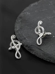 1pair Fashionable Zinc Alloy Musical Note Decor Cufflinks For Men For Gift, For Jewelry Gift And Party - Silver - View 2