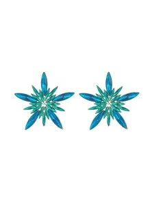Rhinestone Flower Decor Stud Earrings - Royal Blue - View 3