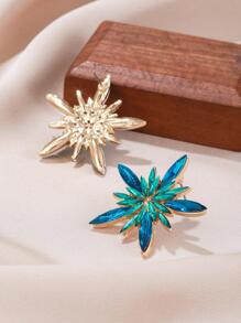 Rhinestone Flower Decor Stud Earrings - Royal Blue - View 4
