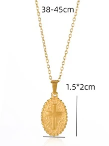 Thời Trang Chữ Thập Bằng Thép Không Gỉ Chi Tiết Vòng Cổ Hình Bầu Dục Cho Phụ Nữ Để Trang Trí Hàng Ngày - Vàng - Xem 4