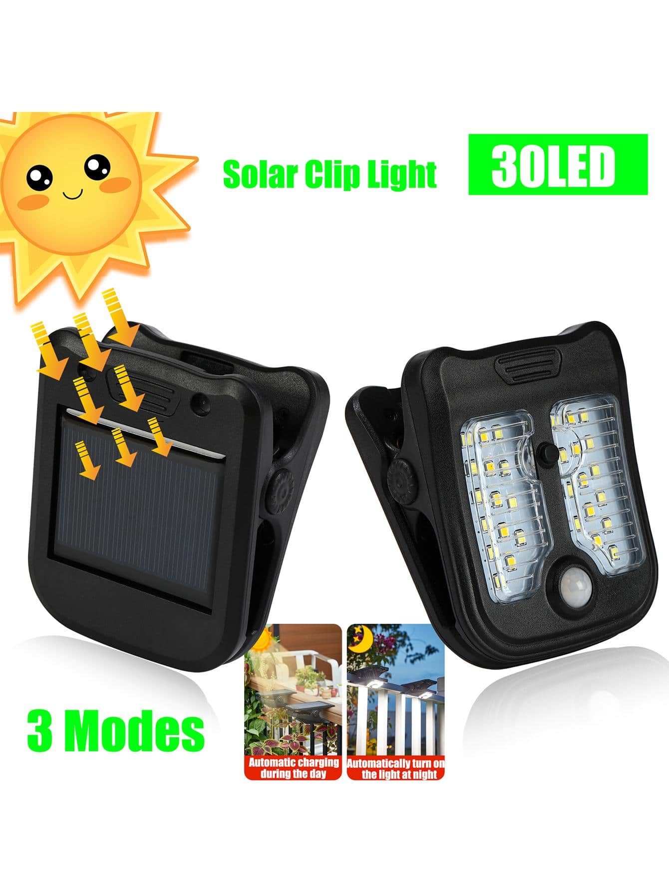 1pc ABS Solar Clip Light, Outdoor Garden Lighting For Pathway, Yard, Patio - Black and White - View 1