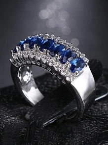 1 Chiếc Nhẫn Trang Trí Đính Đá Cubic Zirconia Quyến Rũ Cho Nữ Cho Tiệc Cưới - Xanh đậm - Xem 2