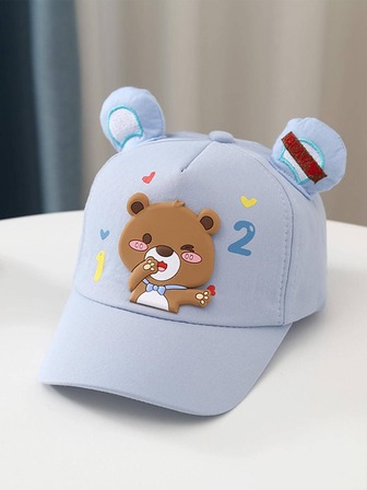 Niños 1 pieza Gorra de béisbol con diseño de oso de tela protección solar ajustable para exterior