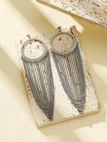 1入組金屬流蘇耳墜,不銹鋼首飾類 - 銀色 - 查看 5