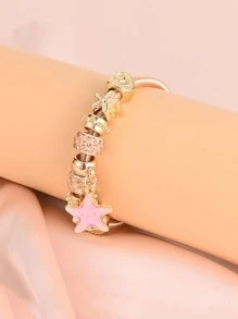 1入時尚粉色星星吊墜手鍊-女士金色合金手鍊,休閒珠寶和女孩禮物 - 彩色 - 查看 3
