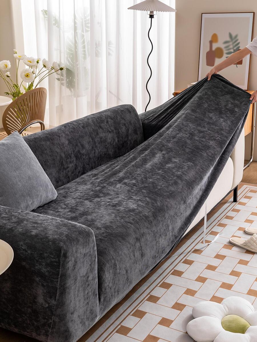 1 Vỏ Sofa Màu Trơn & 1 Vỏ Đệm Không Chất Độn - Màu xám đen - Xem 1