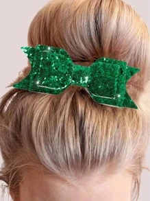 Kẹp tóc cá sấu trang trí nơ sequin - màu xanh lá - Xem 1