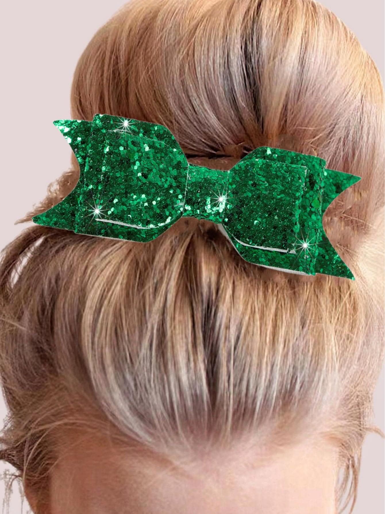 Kẹp tóc cá sấu trang trí nơ sequin - màu xanh lá - Xem 1