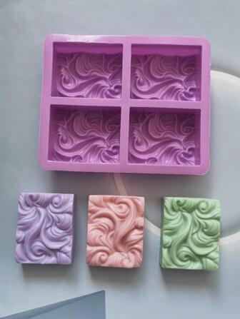 1 pieza Molde de silicona rectangular artesanal de 4 cavidades en forma de ola y flor para hacer jabón DIY