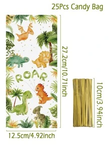 25 件恐龙礼品袋（带扭结），恐龙主题生日宝贝派对礼品包装用品，恐龙礼品包装用品，派对回礼，生日礼物派对礼物情人节 - 綠色 - 查看 4