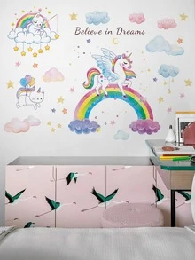 1set Unicorn & Rainbow Pattern Wall Sticker - Multicolor - View 2
