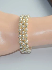 Thời trang Rhinestone & Faux Pearl Trang trí Vòng tay cho Phụ nữ Dự tiệc - Vàng - Xem 4