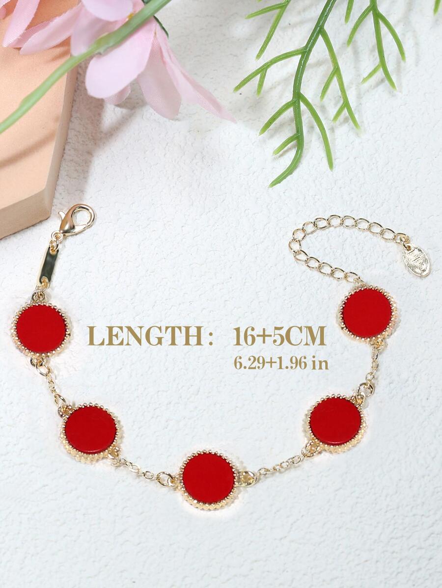 圓形裝飾手鏈 - 紅色 - 查看 1