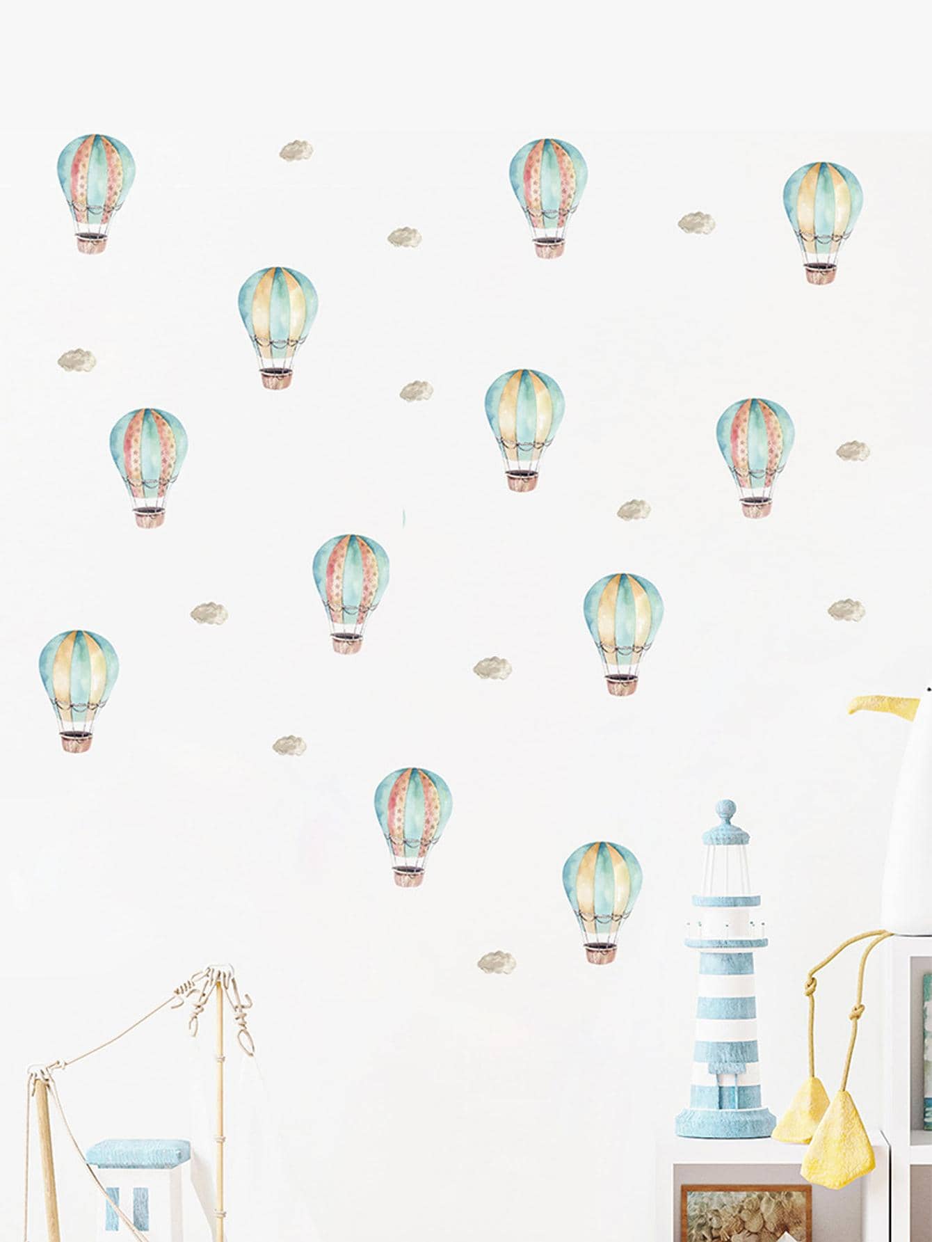 3pcs Hot Air Balloon Pattern Wall Sticker - Mint Green - View 1