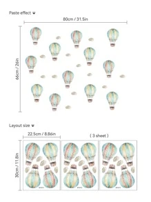 3pcs Hot Air Balloon Pattern Wall Sticker - Mint Green - View 2