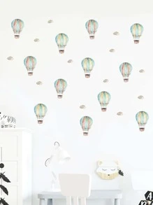 3pcs Hot Air Balloon Pattern Wall Sticker - Mint Green - View 3