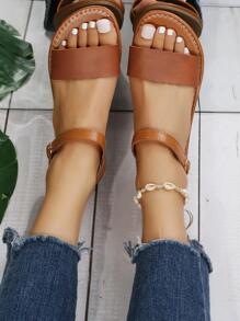 Xăng đan đế bằng tối giản dành cho nữ, Xăng đan quai ngang mắt cá chân màu nâu thanh lịch - màu nâu - Xem 2