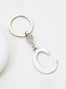 Letter Charm Keychain - Silver - View 2
