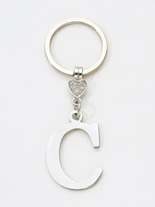 Letter Charm Keychain - Silver - View 1