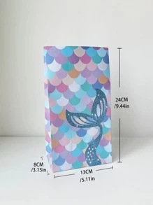 Set de 6 bolsas con 6 pegatinas, tamaño 5.1*3.14*9.43in, bolsa de regalo con diseño de cola de sirena, bolsa de embalaje con estampado de cola de pez para envolver, almacenar y de regalo para fiestas y el Día de San Valentín