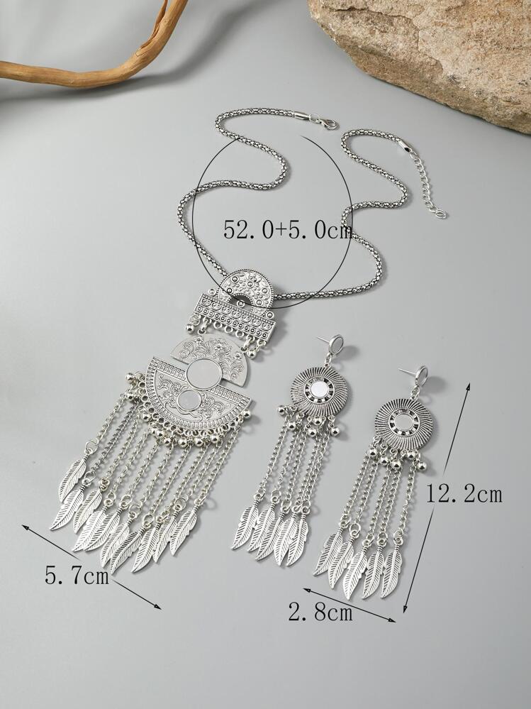 3 Cái/bộ Vintage Hợp Kim Kẽm Họa Tiết Hoa Lông Vũ Tua Rua & Đính Hạt Trang Trí Bộ Trang Sức Nữ Cho Quà Tặng - Nhiều màu - Xem 4