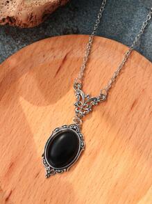 Oval Charm Necklace - Black - View 1