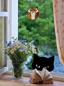 2 piezas Estaca de jardín decorativa con diseño de gato de dibujos animados - Negro - Ver 4