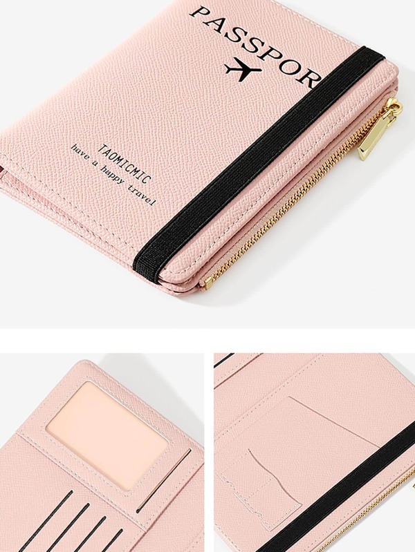 Letter & Plane Graphic Passport Case With Zipper PU SHEIN USA