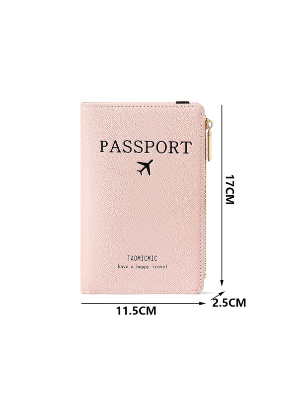 Letter & Plane Graphic Passport Case With Zipper PU SHEIN USA