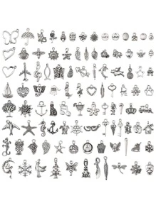 關於100入組/套復古鋅合金蝴蝶和DIY吊墜適合女士DIY首飾製作 - 復古銀色 - 查看 1