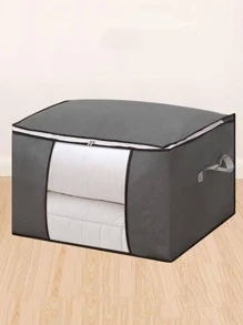 1pc Large Capacity Zipper Visual Quilt Storage Bag, Moisture-proof Storage Cabinet, Clothing Storage Box - Grey - View 9