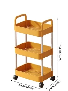 1PC 3 Layer With Pulleys Small Cart, Yellow Plastic Floor Storage Basket, Used In Bathrooms, Laundry Rooms, Living Rooms, With Classified Stickers - Yellow - View 2