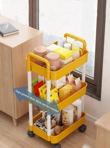 1PC 3 Layer With Pulleys Small Cart, Yellow Plastic Floor Storage Basket, Used In Bathrooms, Laundry Rooms, Living Rooms, With Classified Stickers - Yellow - View 7