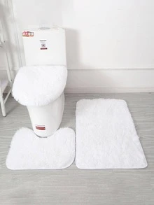 3pcs Solid Fuzzy Bath Rug - Red - View 4