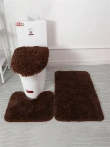 3pcs Solid Fuzzy Bath Rug - Red - View 5