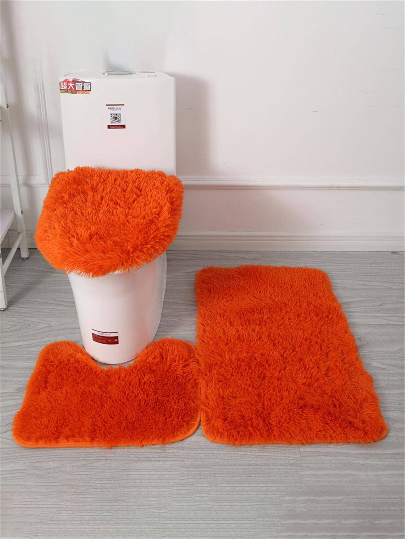 3pcs Solid Fuzzy Bath Rug - Red - View 1