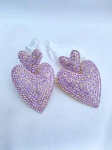 1pair Glamorous Rhinestone Heart Drop Earrings For Women For Party - Mauve Purple - View 1