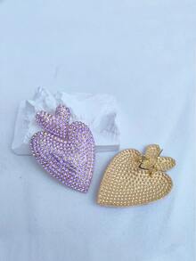 1pair Glamorous Rhinestone Heart Drop Earrings For Women For Party - Mauve Purple - View 3