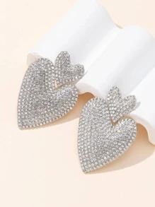 1 đôi bông tai hình trái tim bằng đá nhân tạo quyến rũ cho phụ nữ dự tiệc - trắng - Xem 2